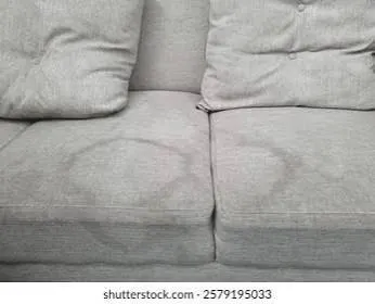 Sofá de tecido com manchas visíveis